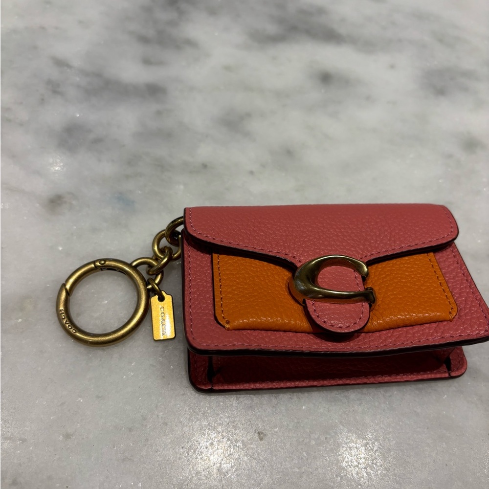 Coach Pink and Orange Leather Card Holder - Picture 3 of 9